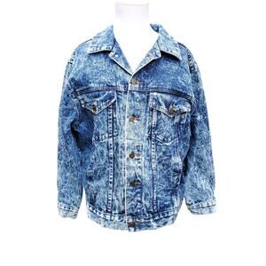 Vintage FIRST Brand Acid Wash Denim Jean Jacket Sz Large 80s 1980s 90s Rad